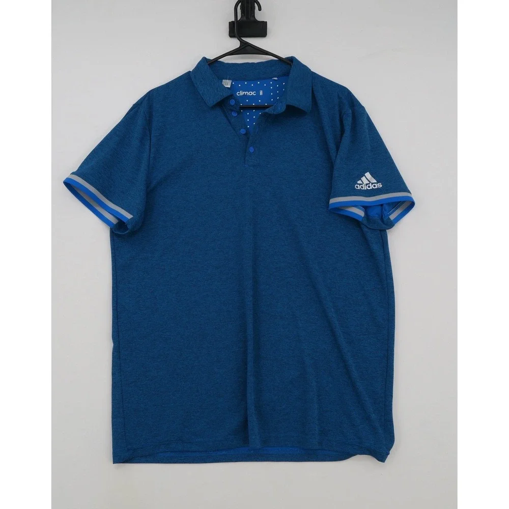 Adidas Climacool‎ Mens Blue Heathered Short Sleeve Golf Polo Shirt
